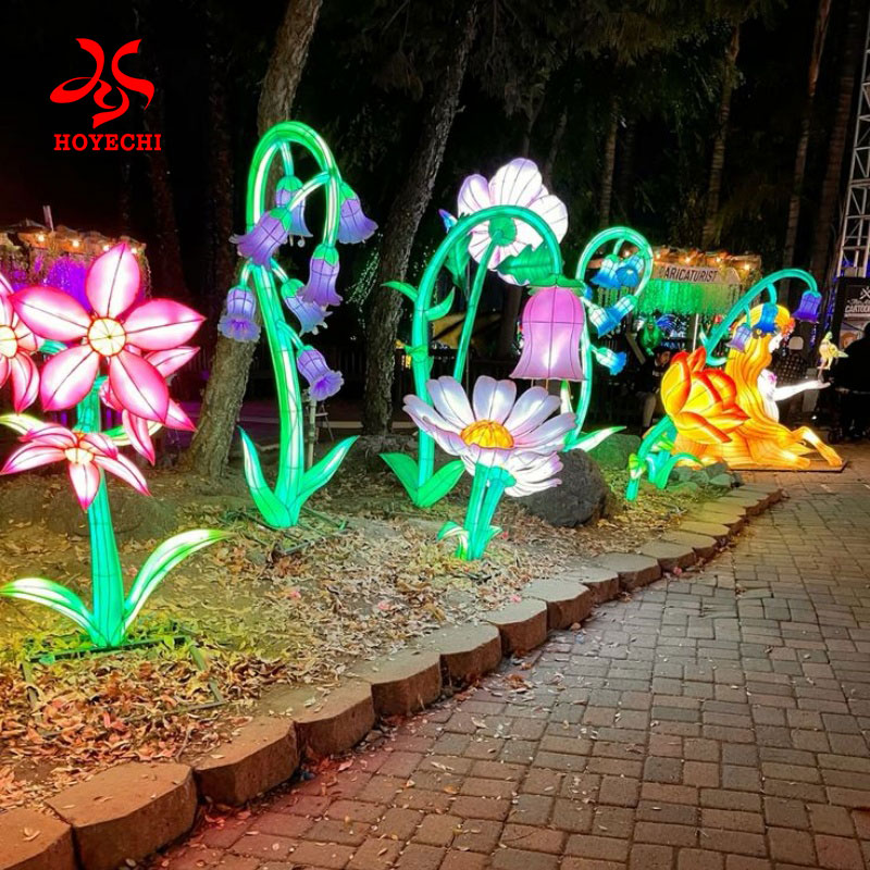 Decorative Chinese flower lantern light for traditional outdoor festivals.