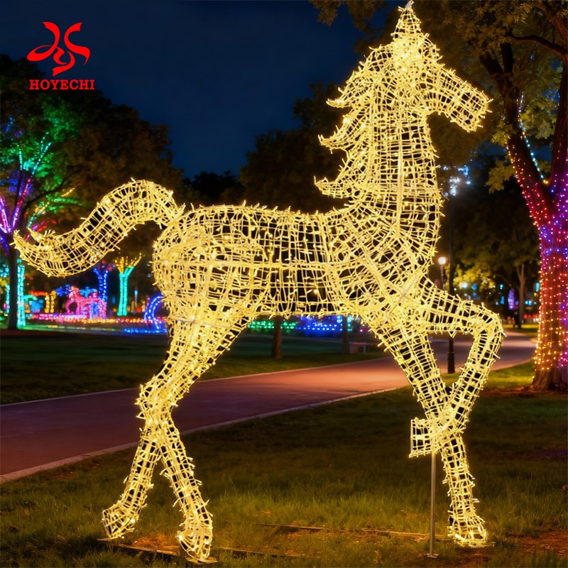 Large horse motif light outdoor festival installation