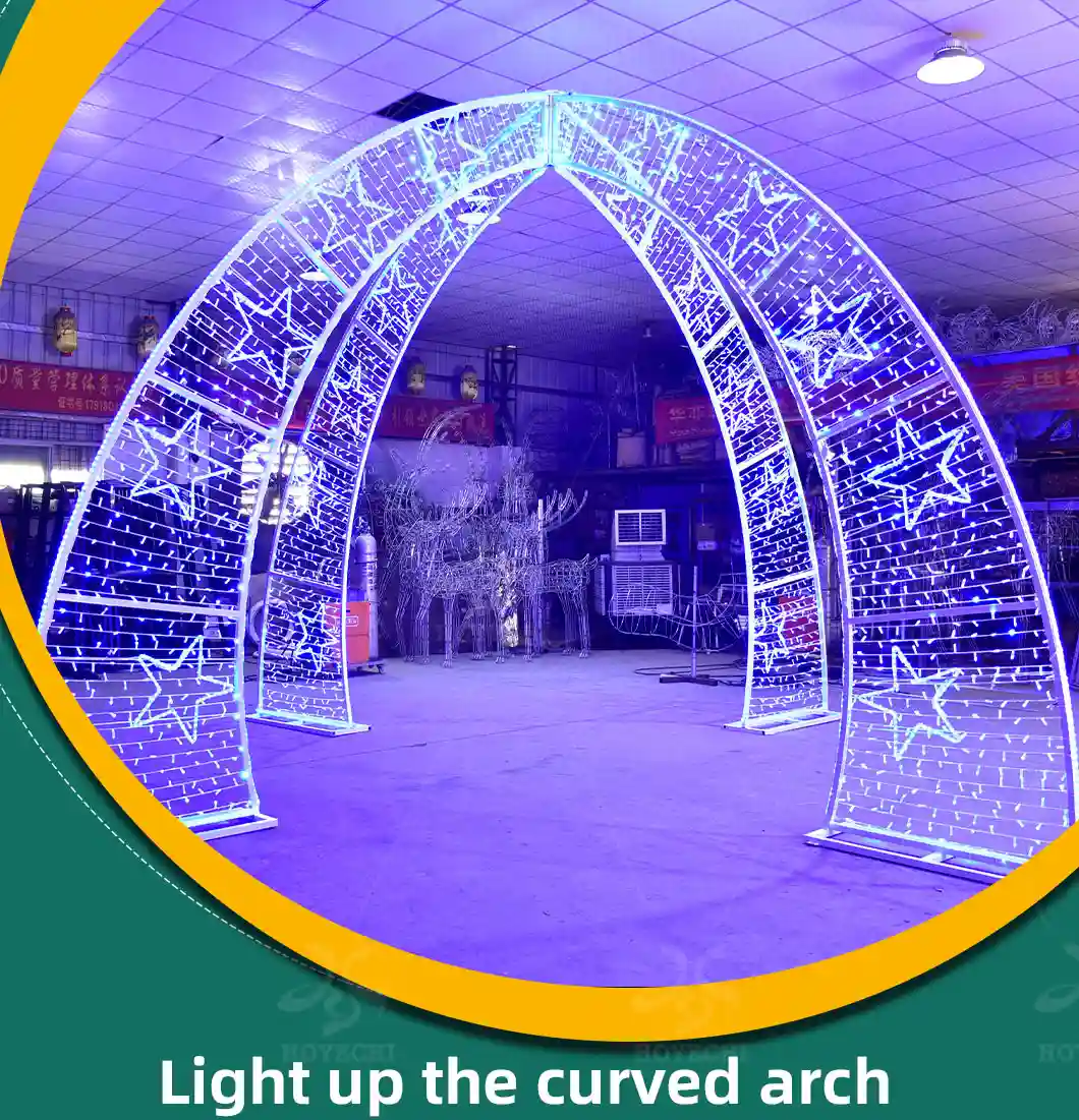Arche LED incurvée avec étoiles lumineuses lors des essais d'éclairage en usine