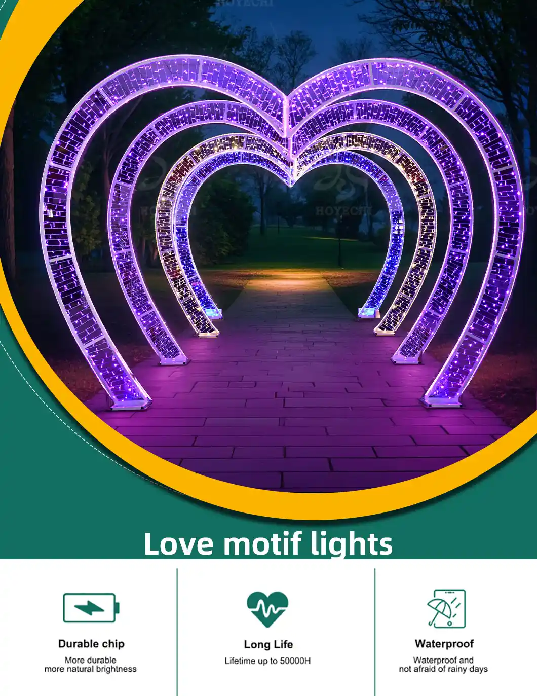 Large outdoor heart arch LED lights for street decoration