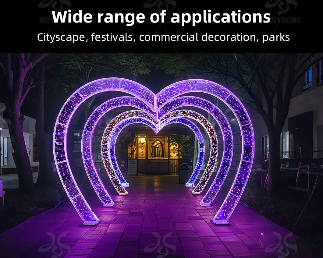Large romantic heart 2D arch lights for outdoor streets