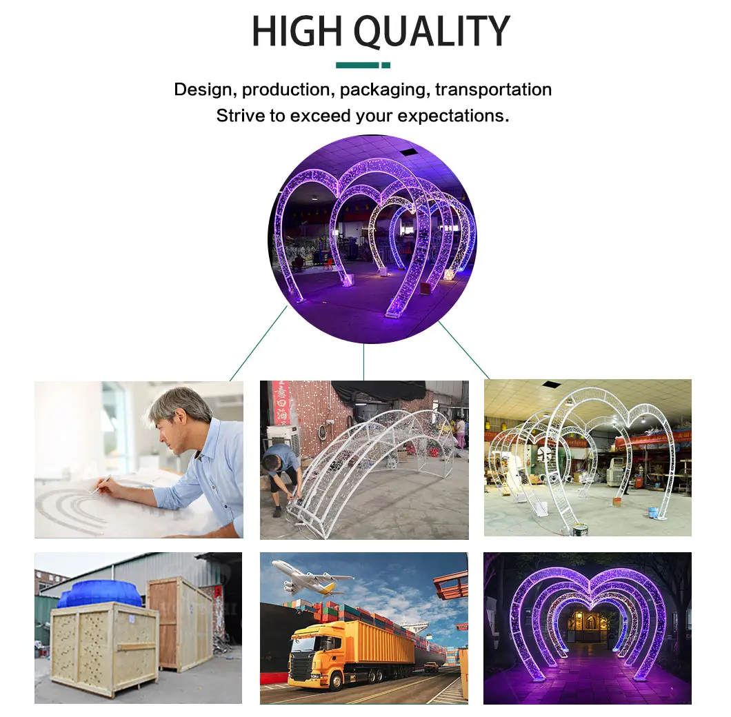 Romantic street motif 2D heart arch lights outdoor