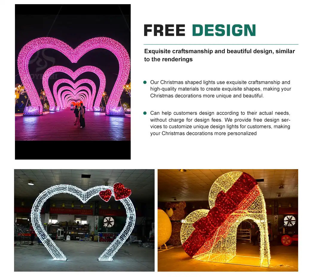 Outdoor 3D LED heart arch lights for festival street decoration