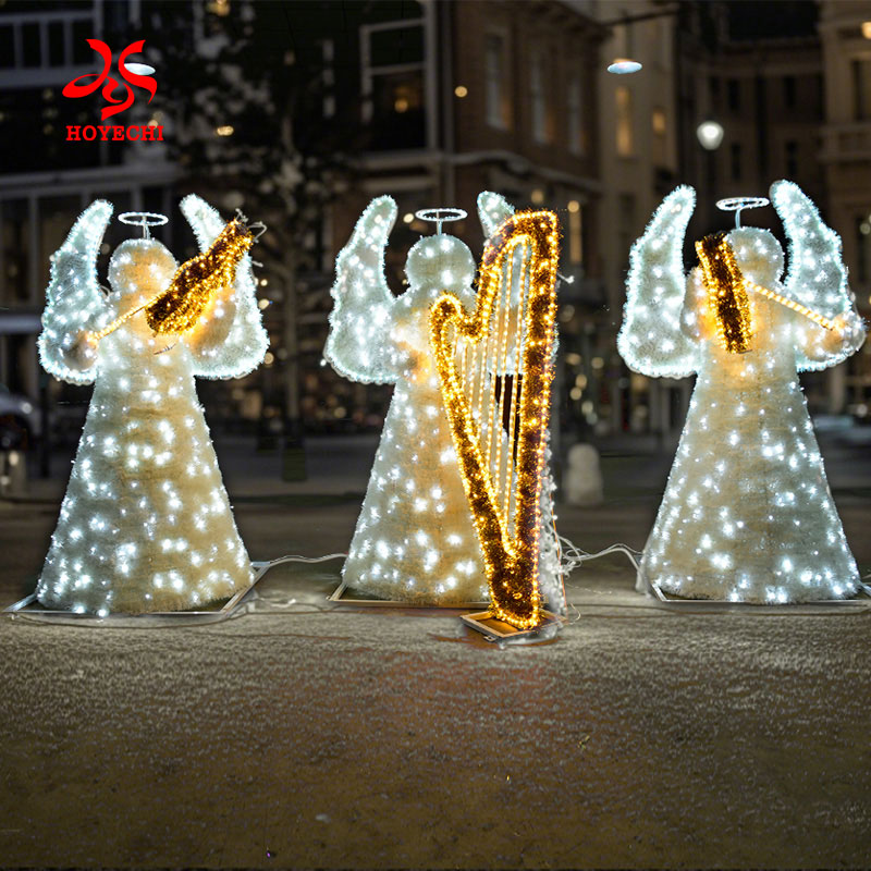 Large 3D angel Christmas motif lights for outdoor street display