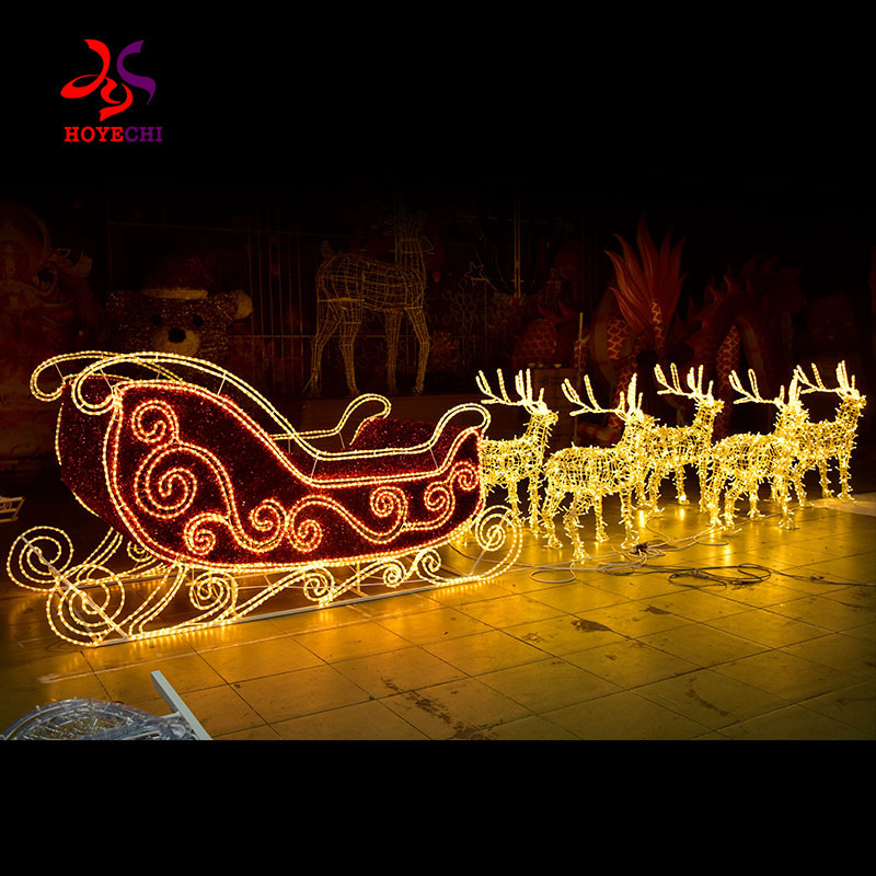 Large 3D Santa Claus reindeer sleigh lights for outdoor display