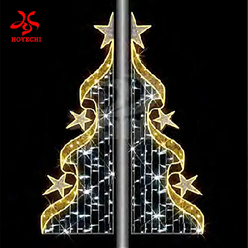 Festive blue and gold snowflake motif lights for lamp post mounting.