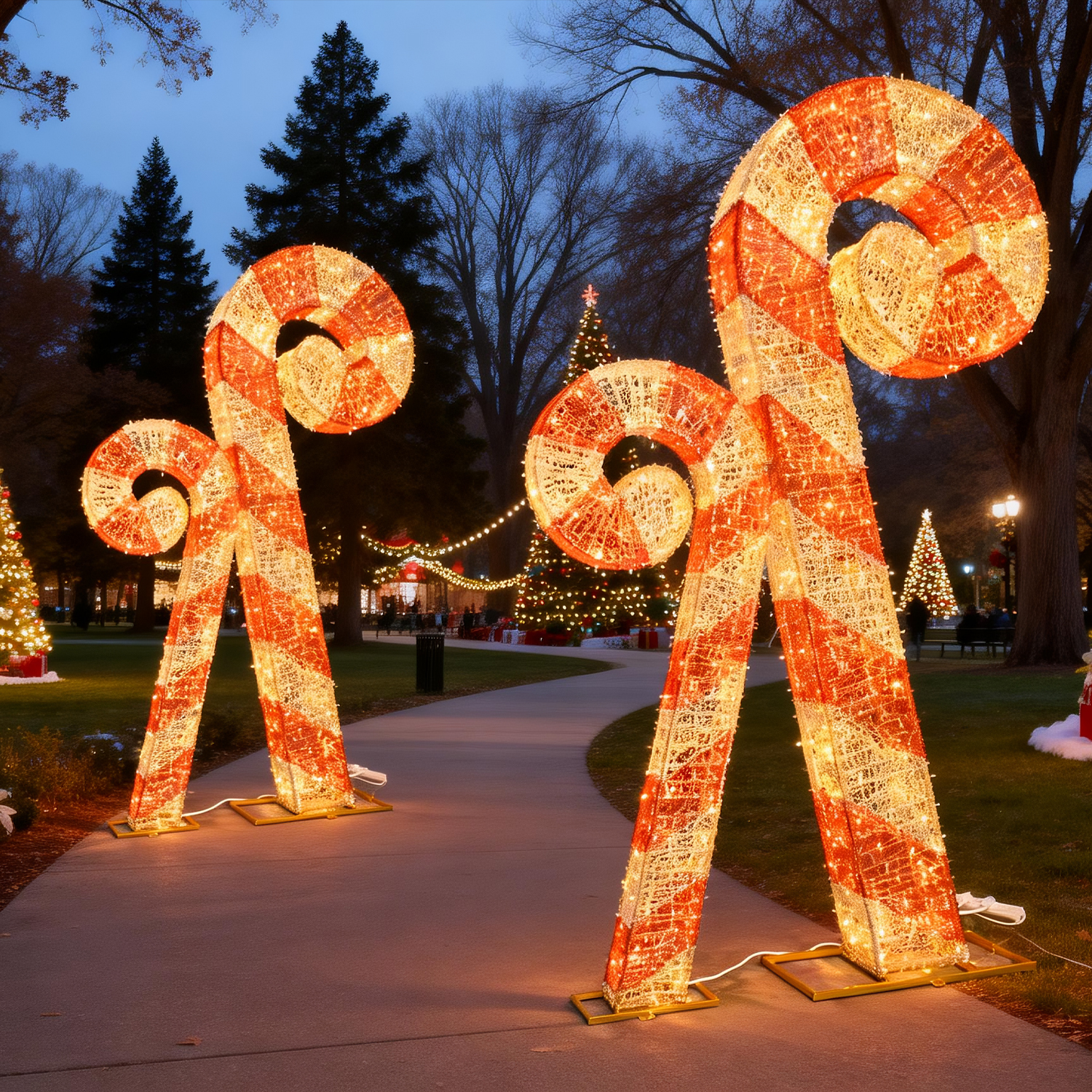 Oversized candy cane motif lights for Christmas entrance decor
