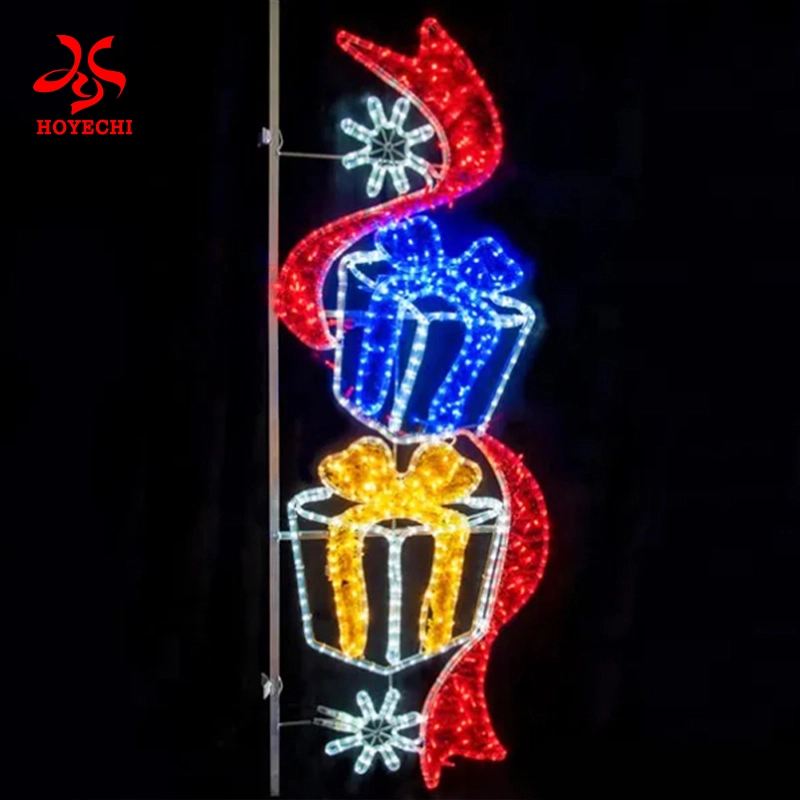 Festive city avenue with pole mounted street motif lights