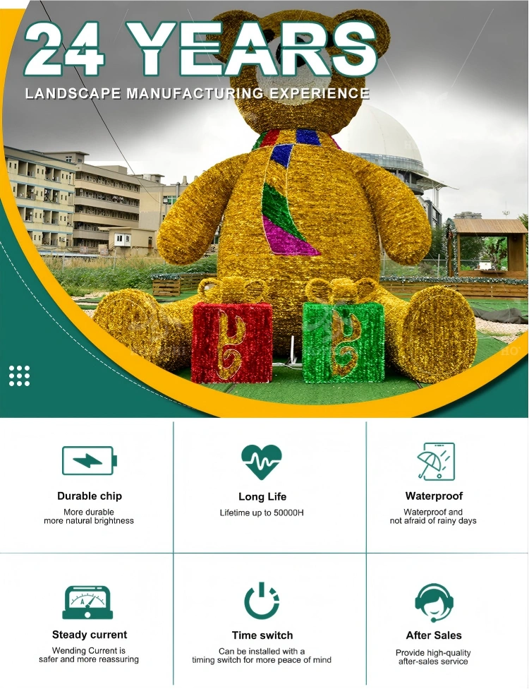 Outdoor holiday plaza decoration with teddy bear motif lights