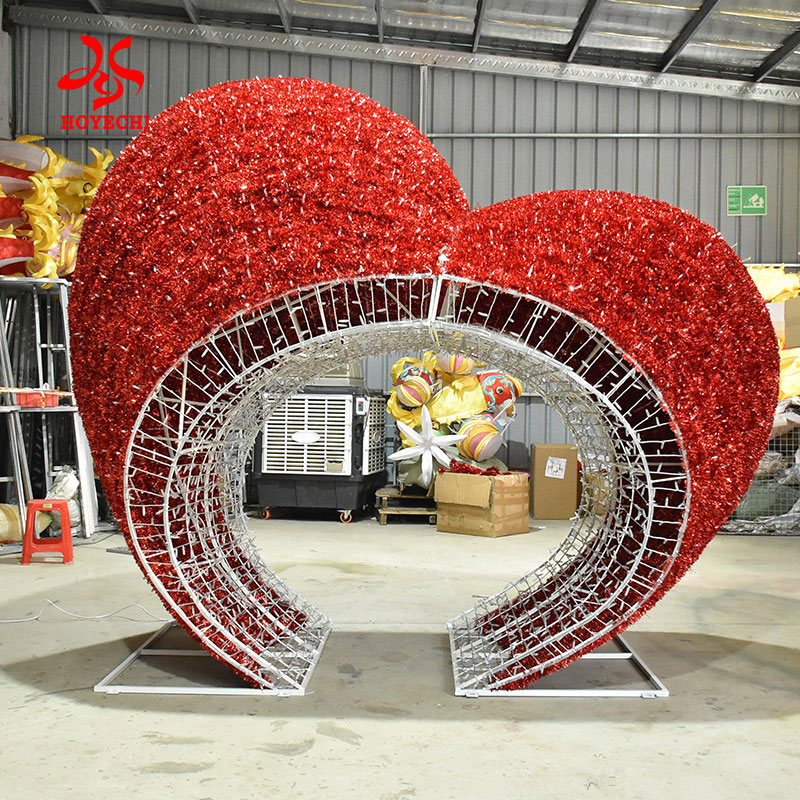 Outdoor street 3D heart arch motif lights for holiday decoration