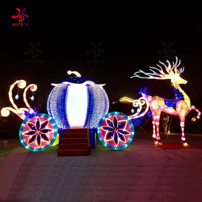 3D illuminated reindeer lantern with sleigh LED Christmas light