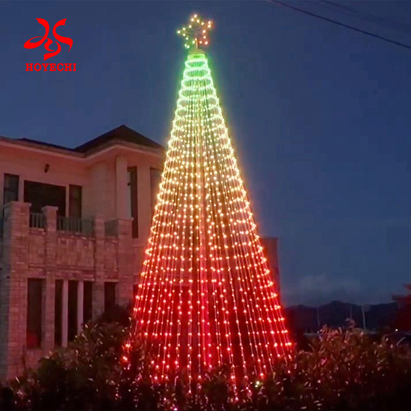 Tall RGB pixel lighted Christmas tree for outdoor event decoration