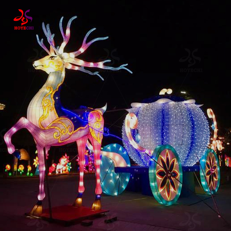 Outdoor illuminated reindeer with sleigh LED light