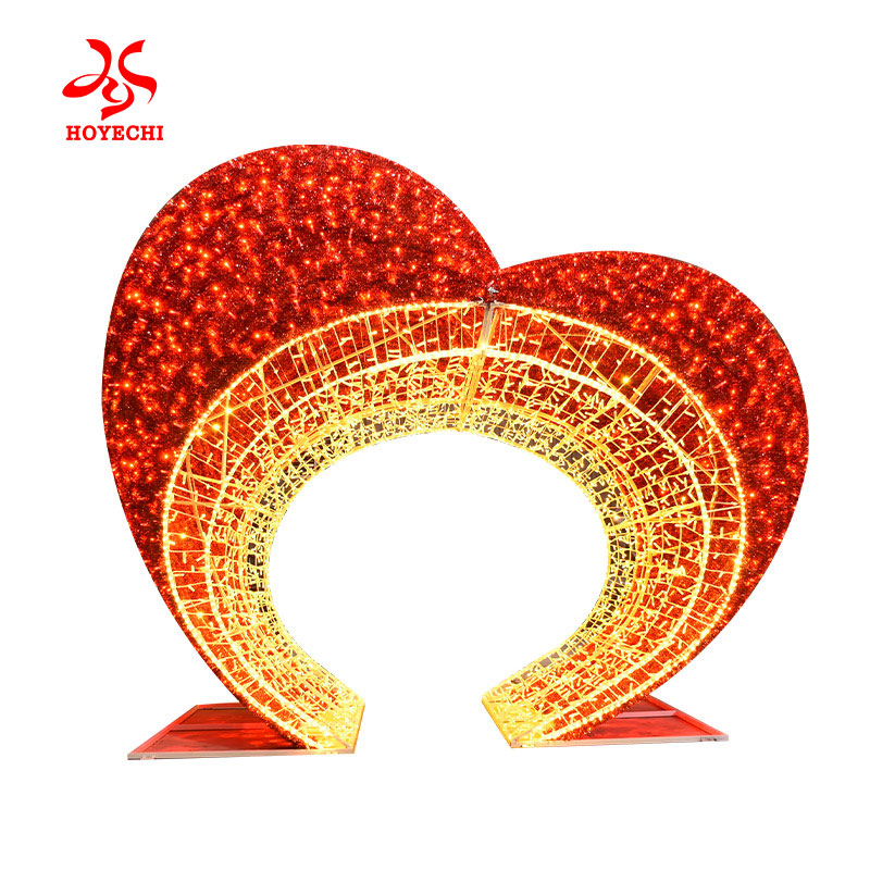 Romantic 3D heart arch motif lights for outdoor street display