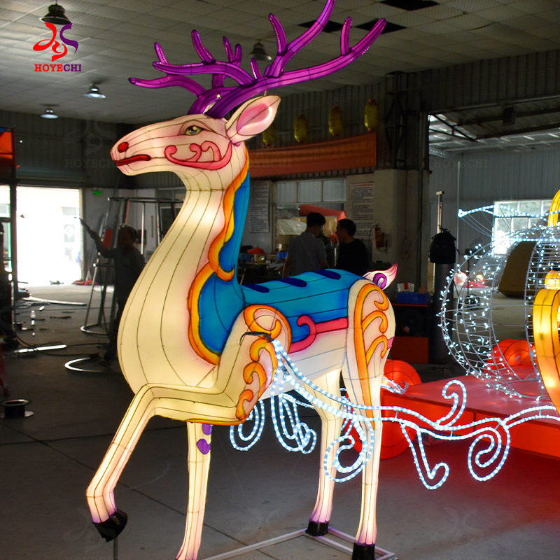 LED reindeer lantern with sleigh outdoor Christmas decoration