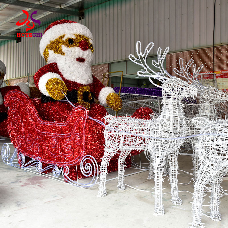 Waterproof 3D Santa Claus reindeer with sleigh motif lights outdoor