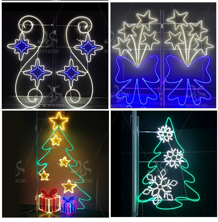 Detalle de motivo luminoso instalado en poste para decoración urbana exterior
