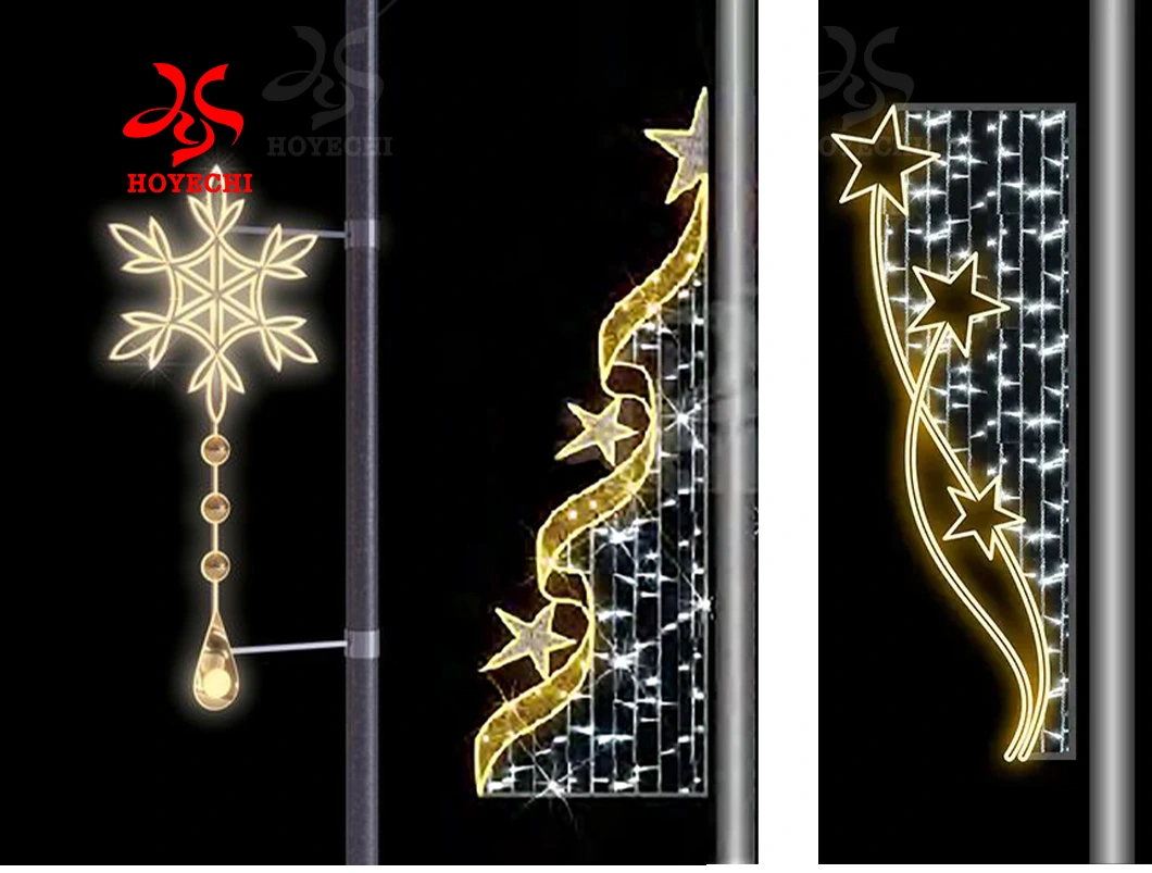 Pole mounted street motif lights for winter city decoration
