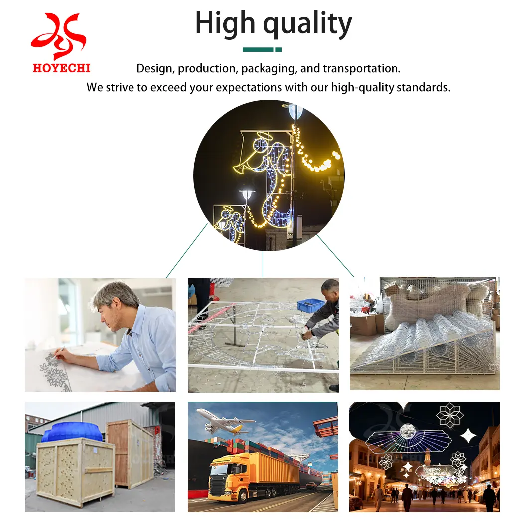 City festival street with pole mounted motif lights