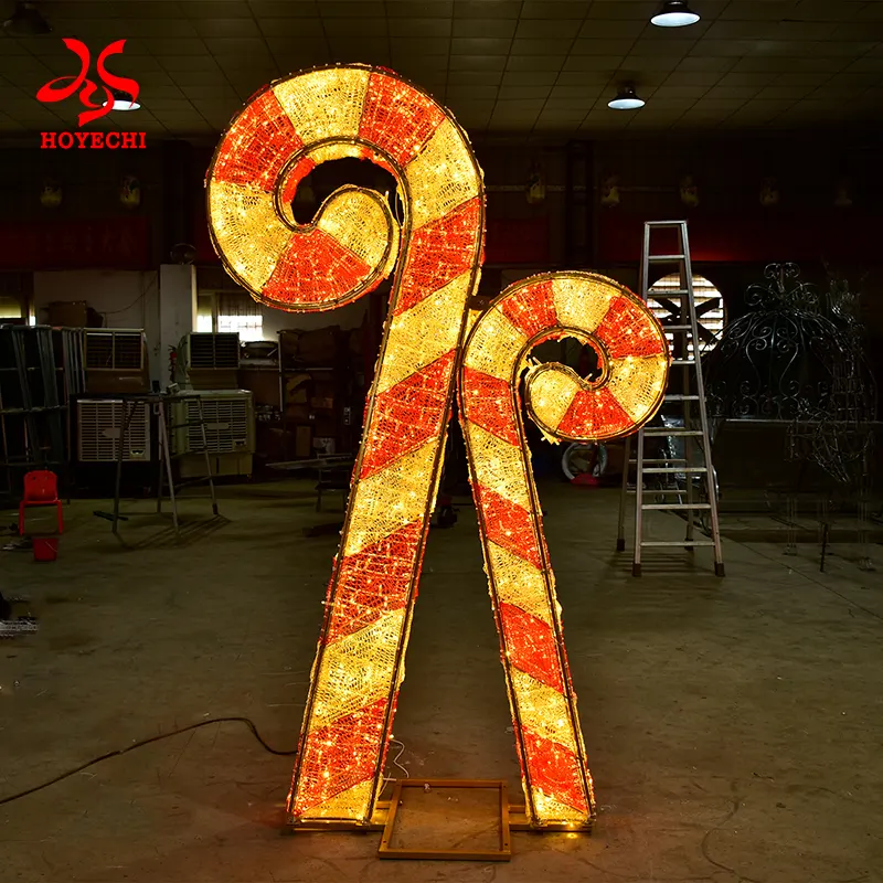 Large-scale candy cane motif lights for outdoor Christmas decoration