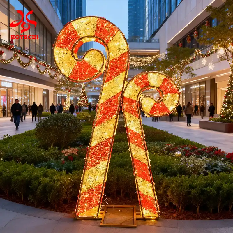 Commercial candy cane motif lights for festive outdoor decor