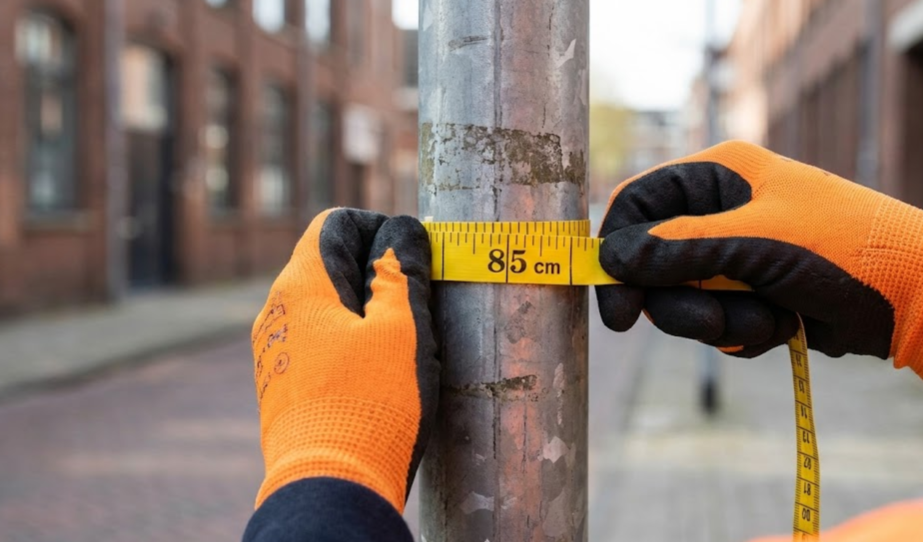 Measuring lamp post circumference to confirm pole diameter for motif light brackets