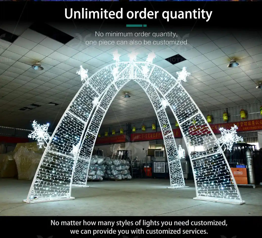 Outdoor urban decoration using arch street motif lighting