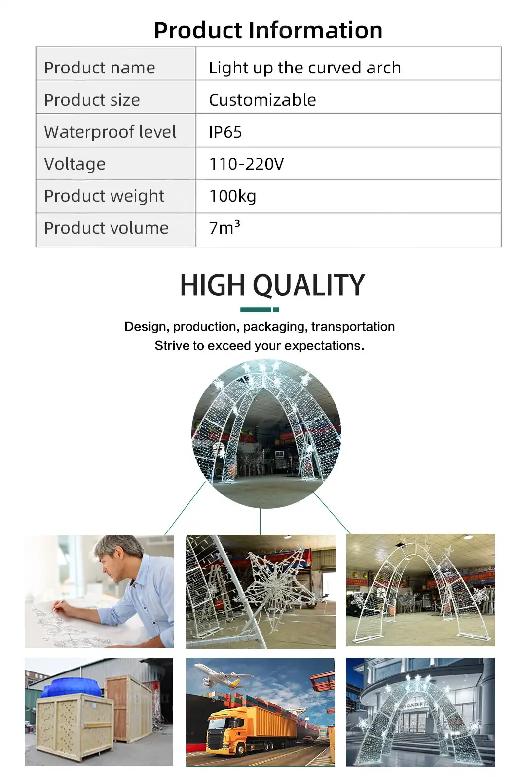 Outdoor city center decoration using arch motif lights