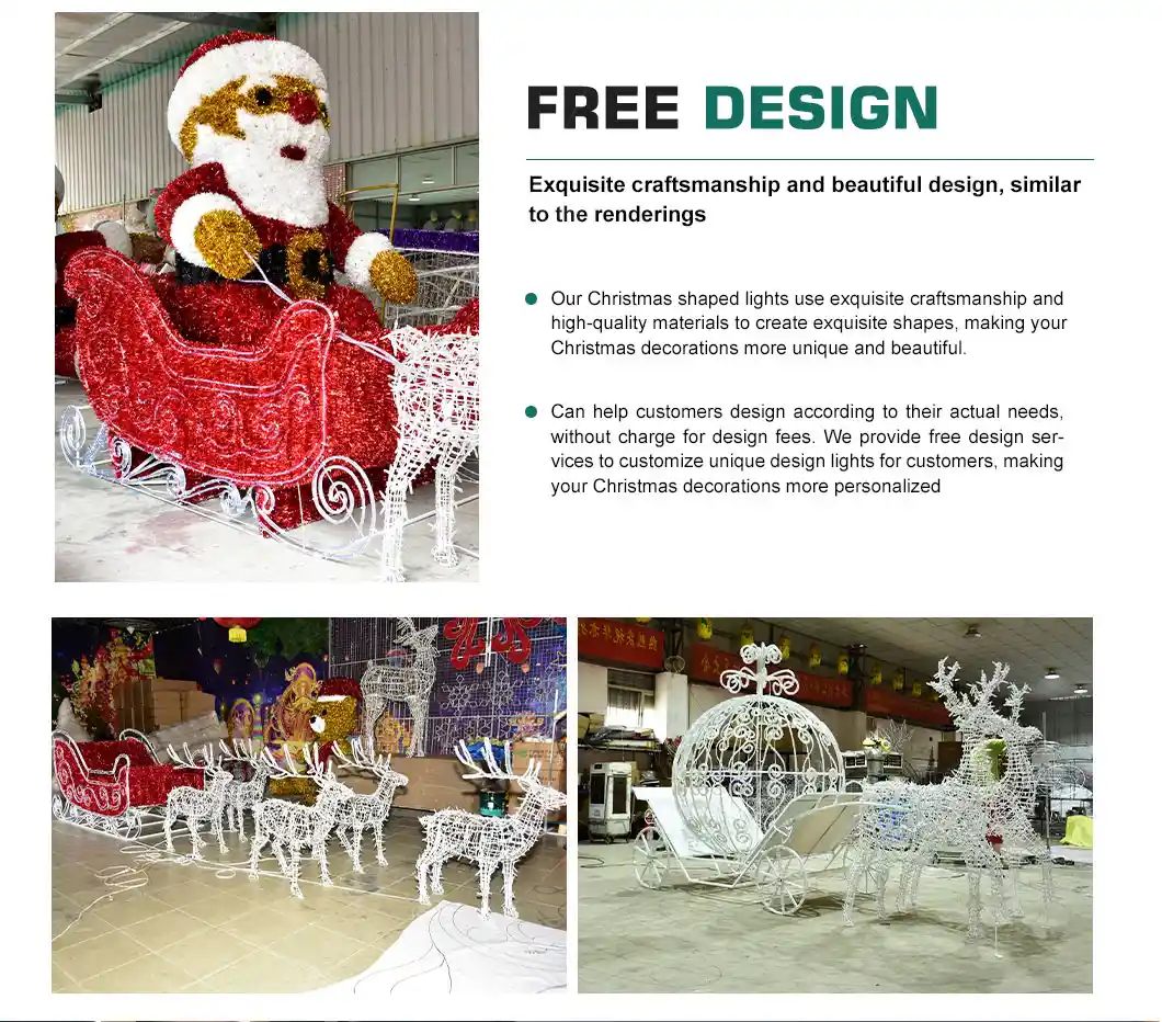 3D Santa Claus reindeer sleigh motif lights for outdoor night display