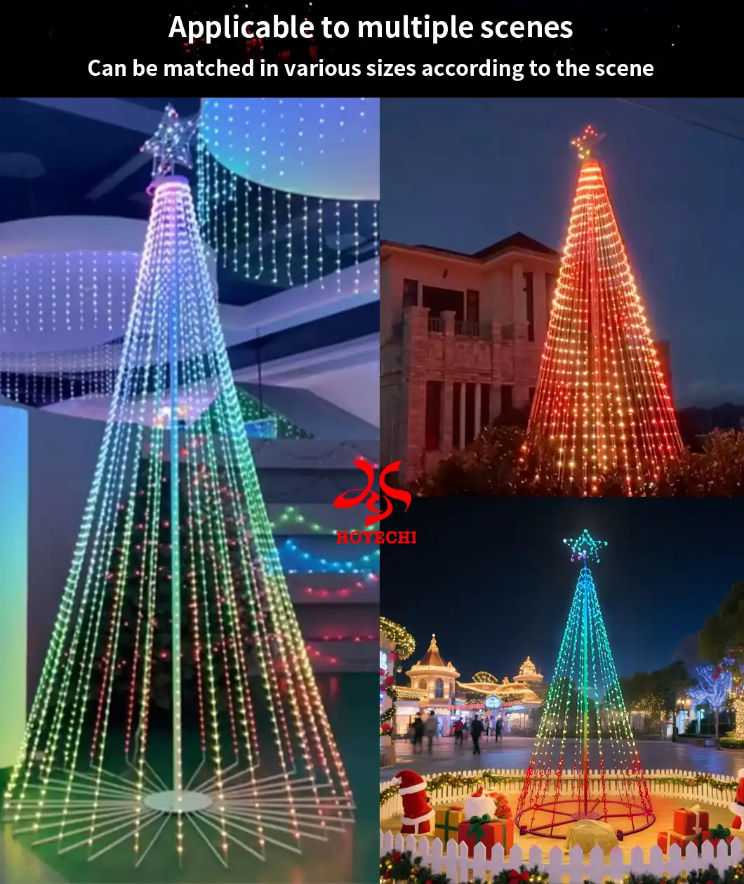 Outdoor RGB pixel LED Christmas tree for large holiday installations