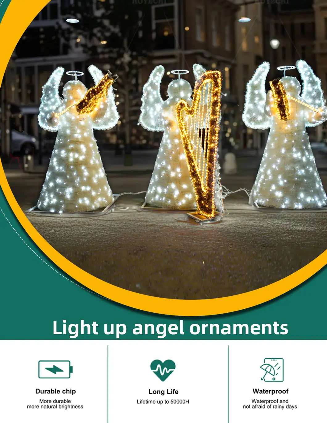 Colorful 3D Christmas angel motif lights for outdoor display