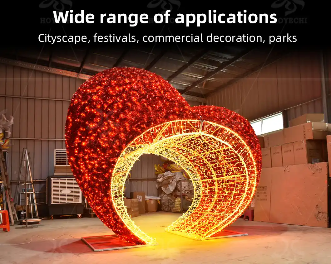 Custom 3D heart shape arch motif lights for outdoor streets