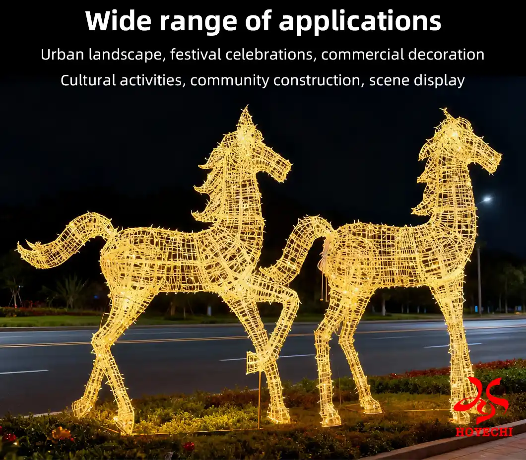 Outdoor night display using horse motif decorative lights