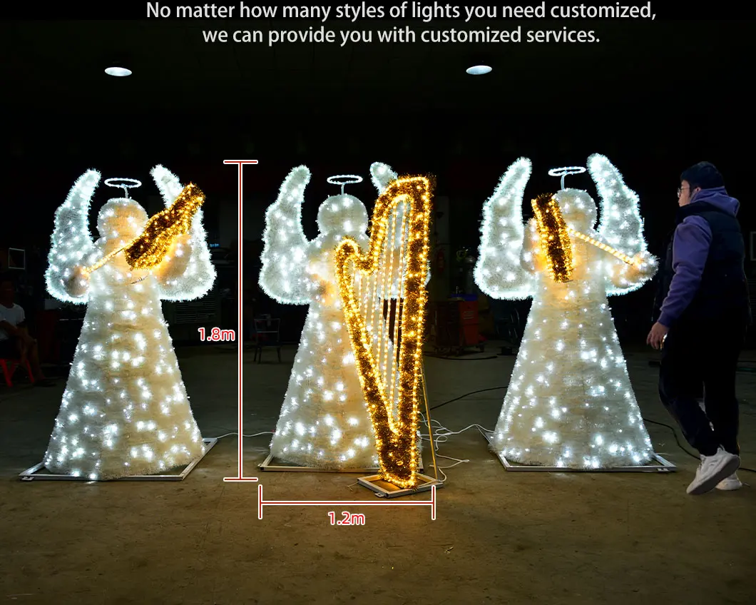 3D Christmas angel motif lights for outdoor night display