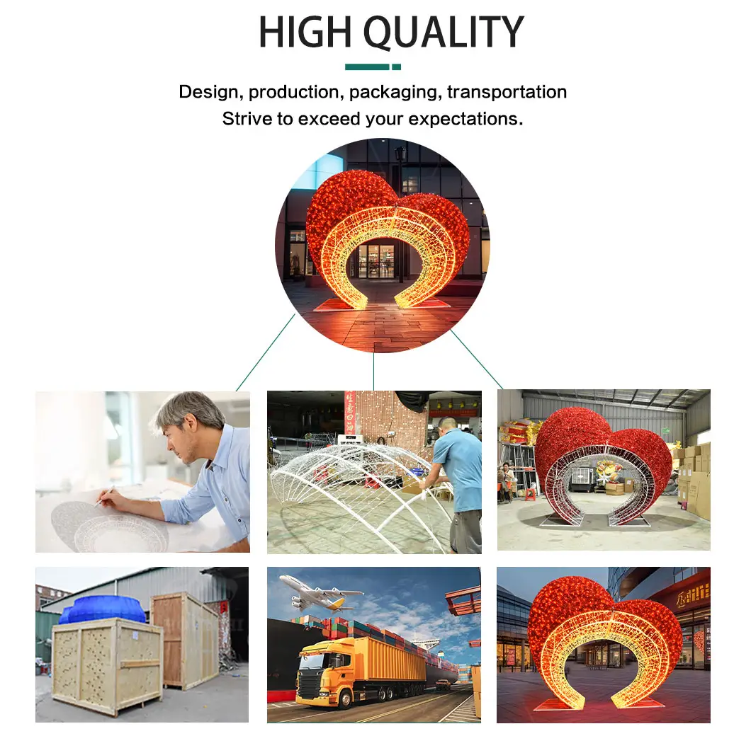 LED 3D heart shape arch lights for outdoor street installation