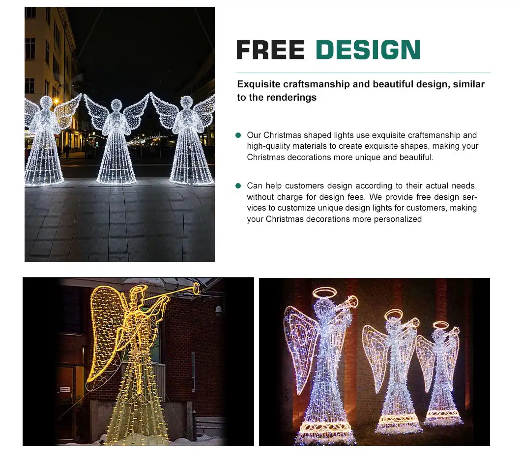 Outdoor festive decoration featuring 3D Christmas angel lights