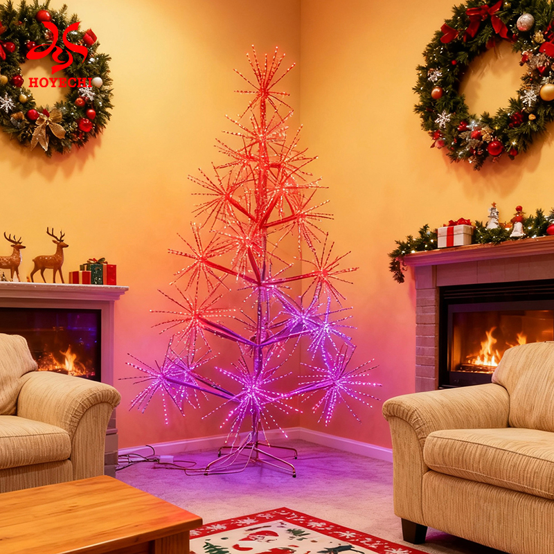 Luz de árvore de fogo de artifício RGB com ramos de explosão de estrelas LED que mudam de cor para decoração de parques e festivais no exterior