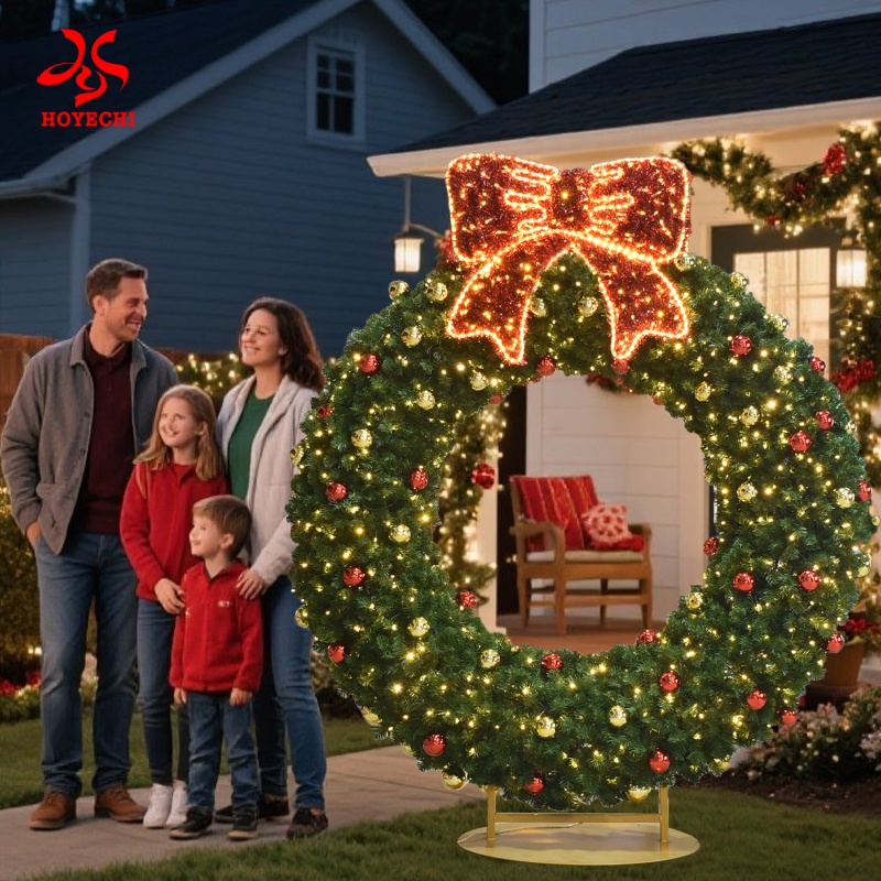 Grinalda de Natal exterior de grandes dimensões com luzes para decoração de férias à entrada