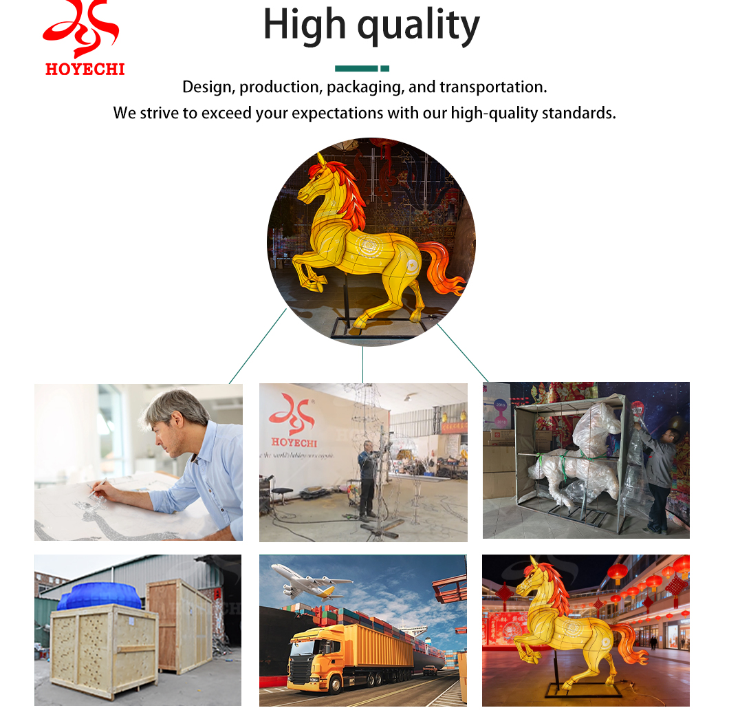 Lantern decoration manufacturing process including design, workshop production, packaging, and international shipping for outdoor festival lighting installations