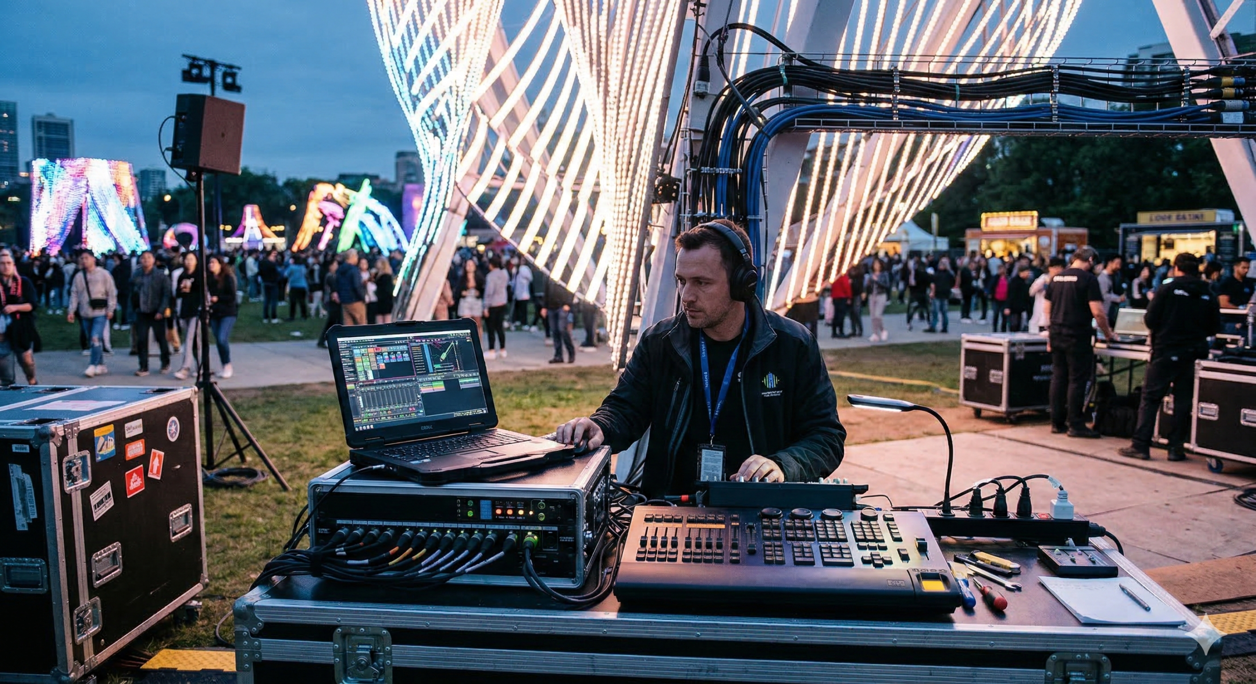 DMX512 programmable control system used for a large-scale outdoor decorative lighting installation