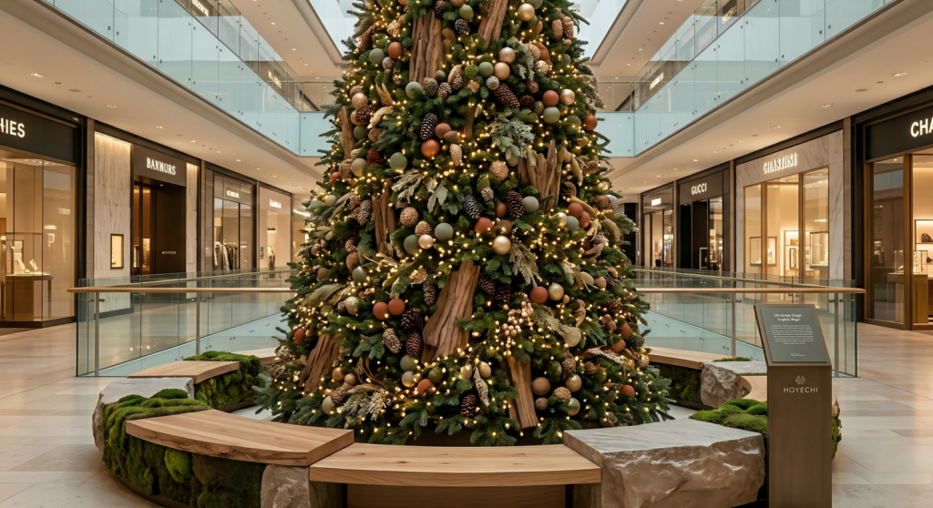 Technical close-up of HOYECHI galvanized steel framework and IP67 commercial-grade LED string lights for safety and durability.