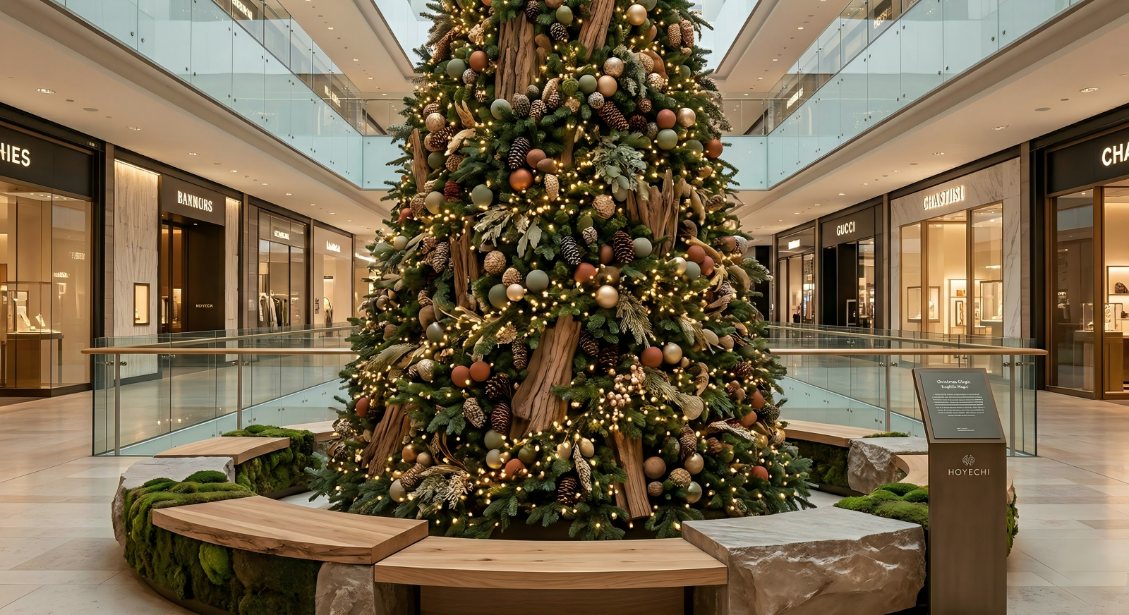 Gros plan technique sur la structure en acier galvanisé HOYECHI et les guirlandes lumineuses LED IP67 de qualité commerciale pour la sécurité et la durabilité.