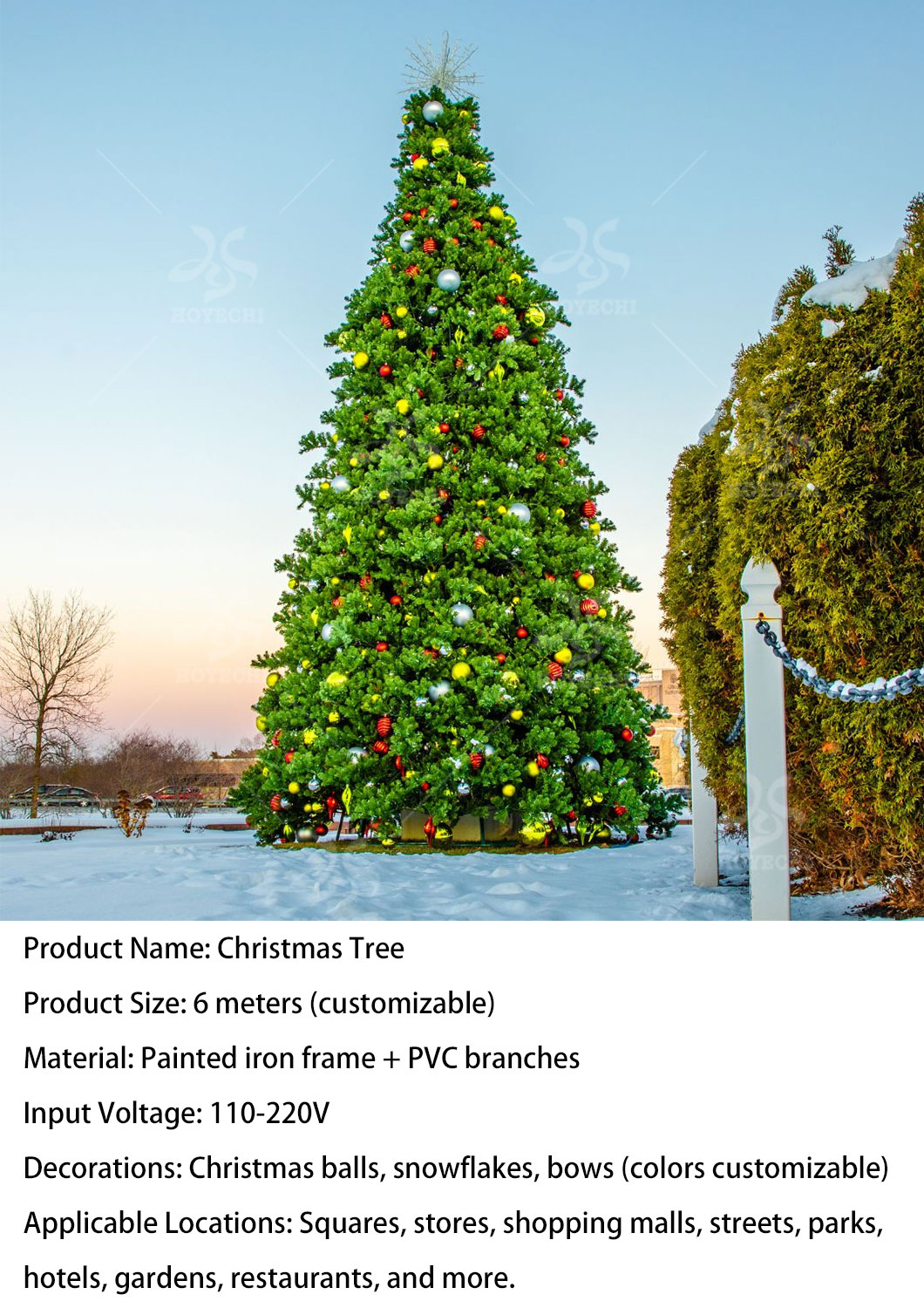 Commercial Christmas tree for outdoor holiday display in square, mall, hotel, or park