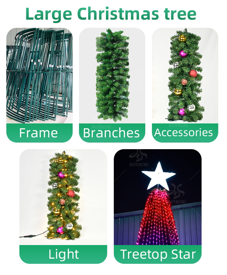 Estructura comercial de árbol de Navidad con marco de ramas accesorios luces y estrella de copa de árbol para proyectos navideños