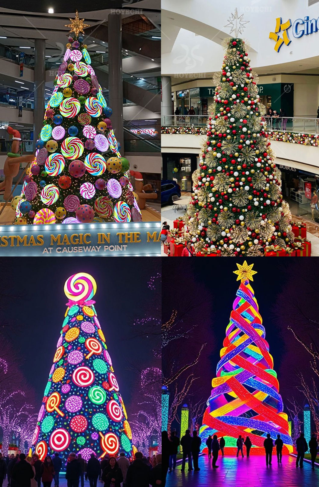 Custom commercial Christmas tree design ideas for malls, public spaces, and festive light displays