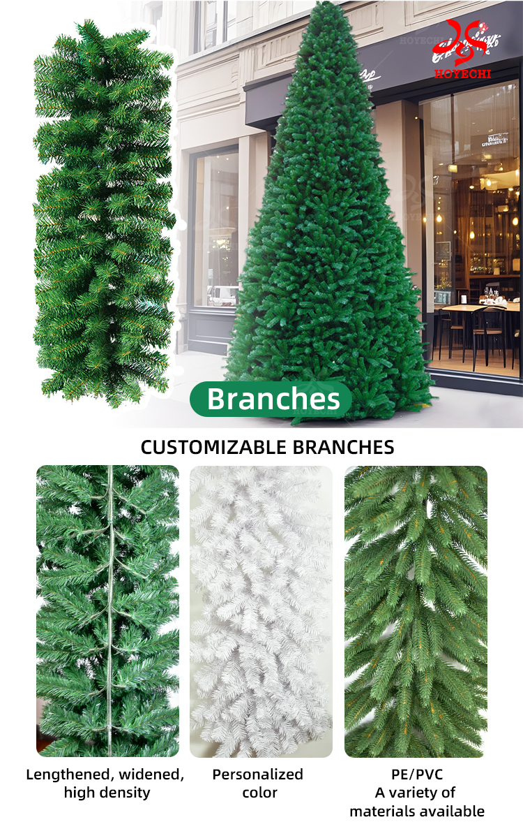 Customizable branches for commercial large Christmas trees with PE PVC materials and high-density foliage