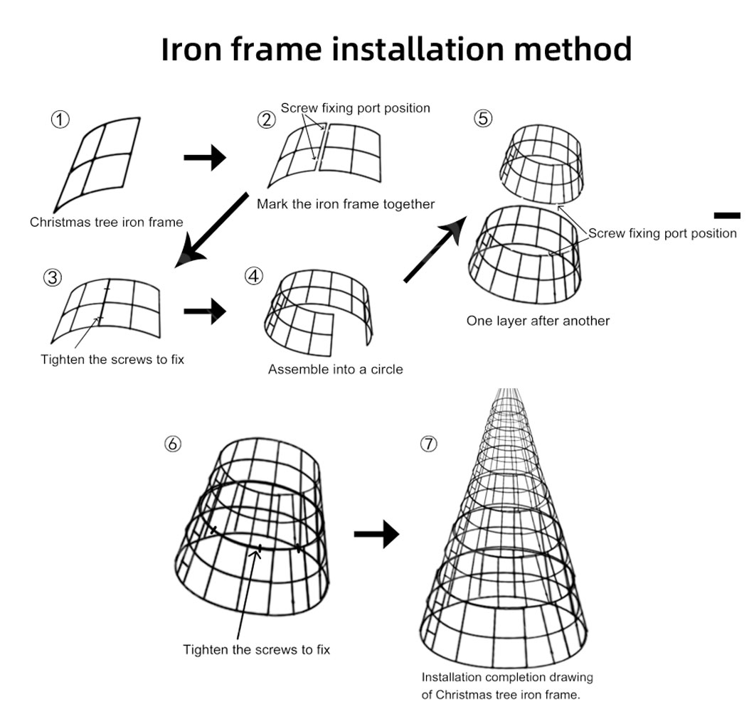 Commercial Christmas tree iron frame installation method diagram for modular assembly
