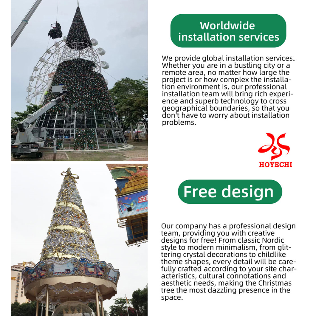 commercial Christmas tree worldwide installation service and free design support by HOYECHI