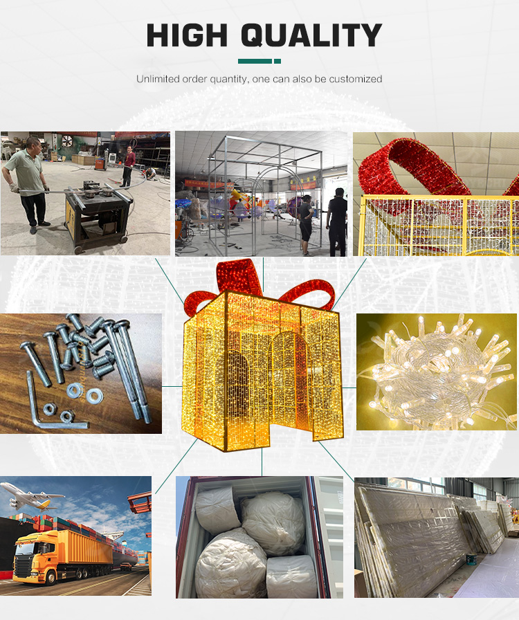 Detalhes de produção de luz de caixa de presente LED gigante para decoração de Natal exterior