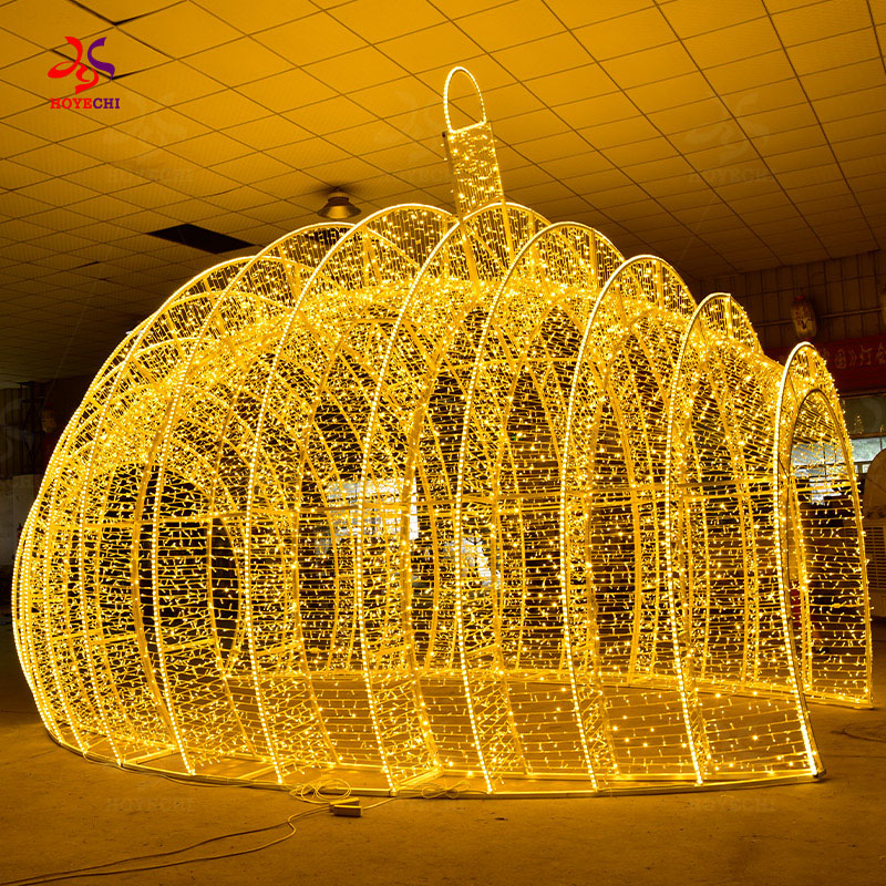 Custom walk-through giant lighted spherical arch for outdoor commercial festive decoration